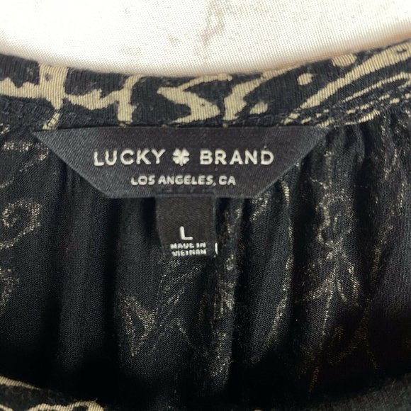 Lucky Brand Black Tan Boho Print Keyhole Front Top - Picture 6 of 12